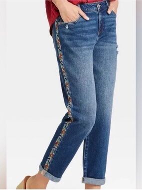 Knox Rose Denim Straight-Leg Jeans with Multicolor Side Trim